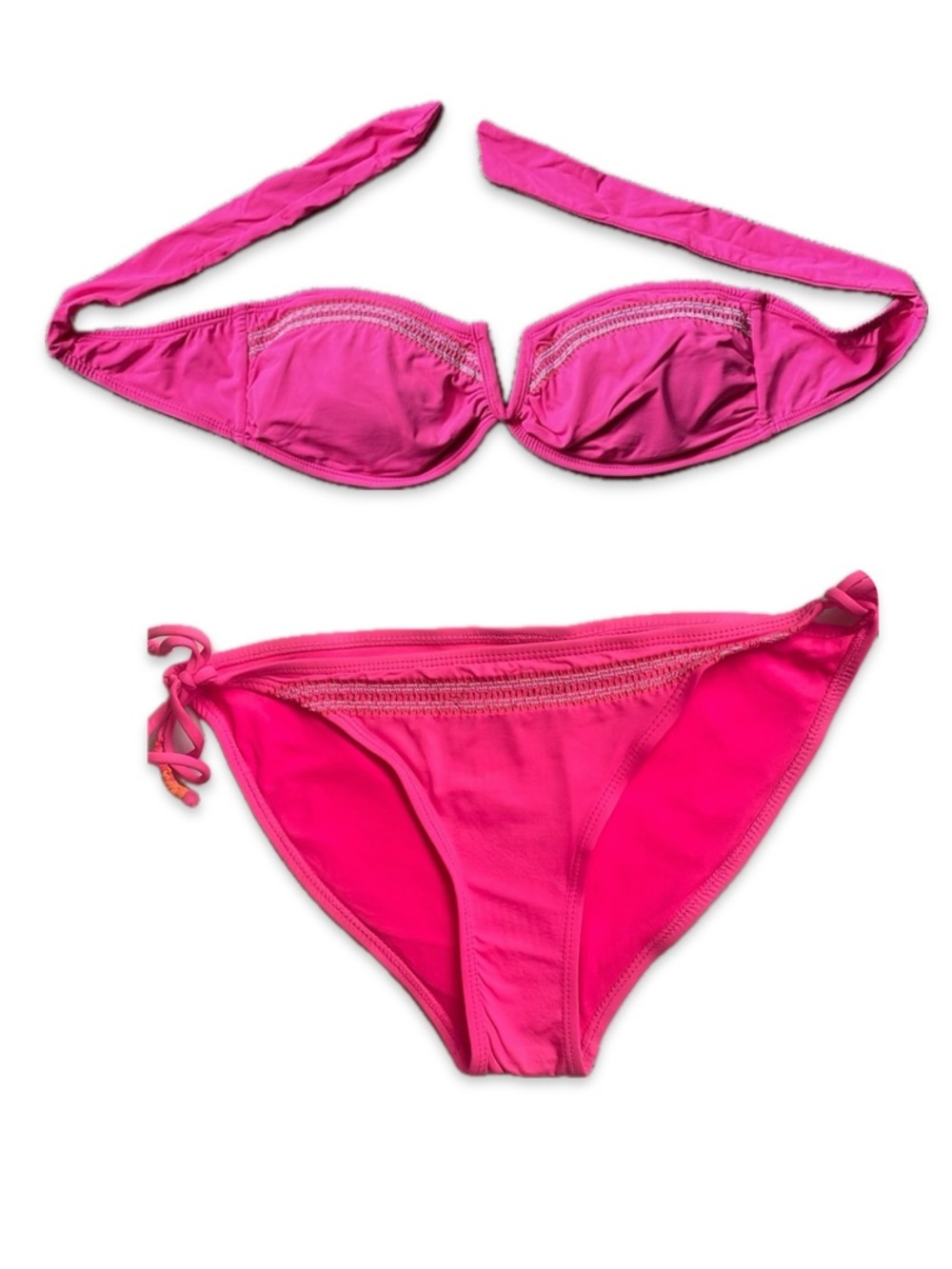 Ardene Pink Strapless Bikini Set Detailed Stitching String Bottom L